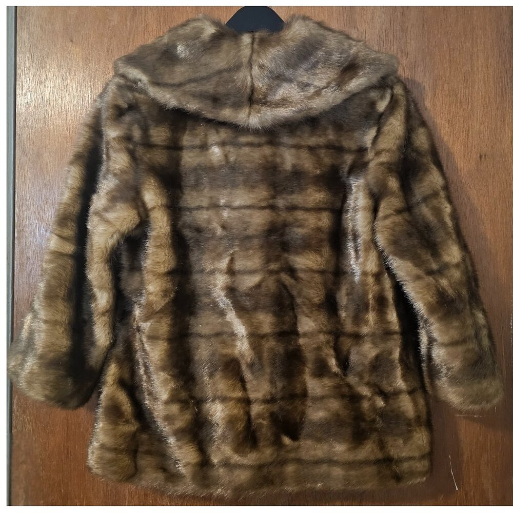 Vintage XS Rachel Zoe Horizontal Chestnut Faux Mink Cropped Fur Coat Soft - Picture 2 of 12